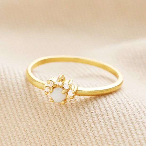 Gold Sterling Silver Crystal & Opal Cluster Ring