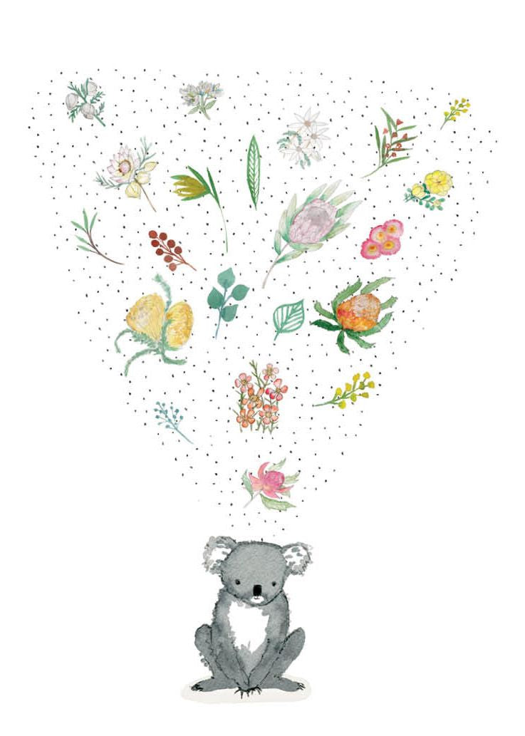 Koala With Australian Native Flora Card