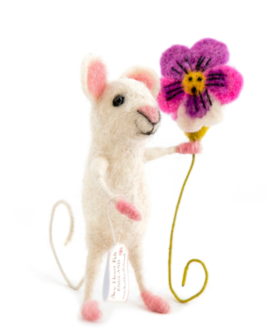 Felt Mouse - Holding Pansy