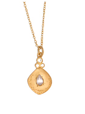 Gold Plate Pokhara Tear Drop Pendant with Cubic Zirconia