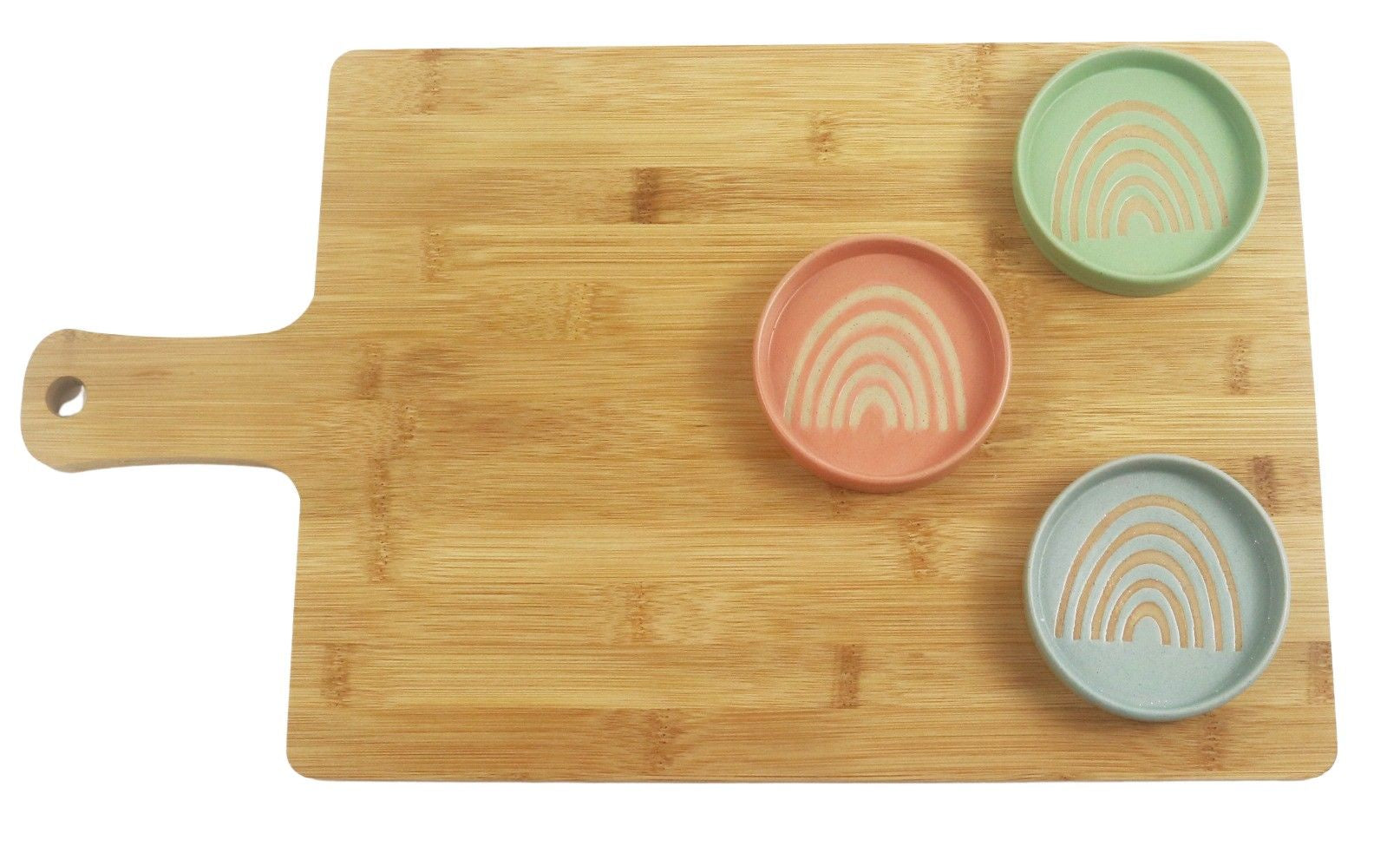 Shae Wooden Board and 3 Rainbow Dishes