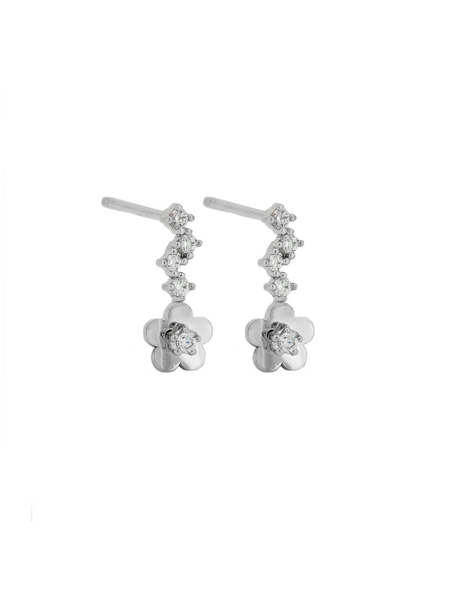 Daisy Drop Stud Earrings - Silver