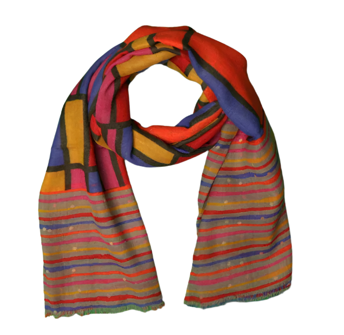 Merino Silk Scarf - Geometric & Stripe